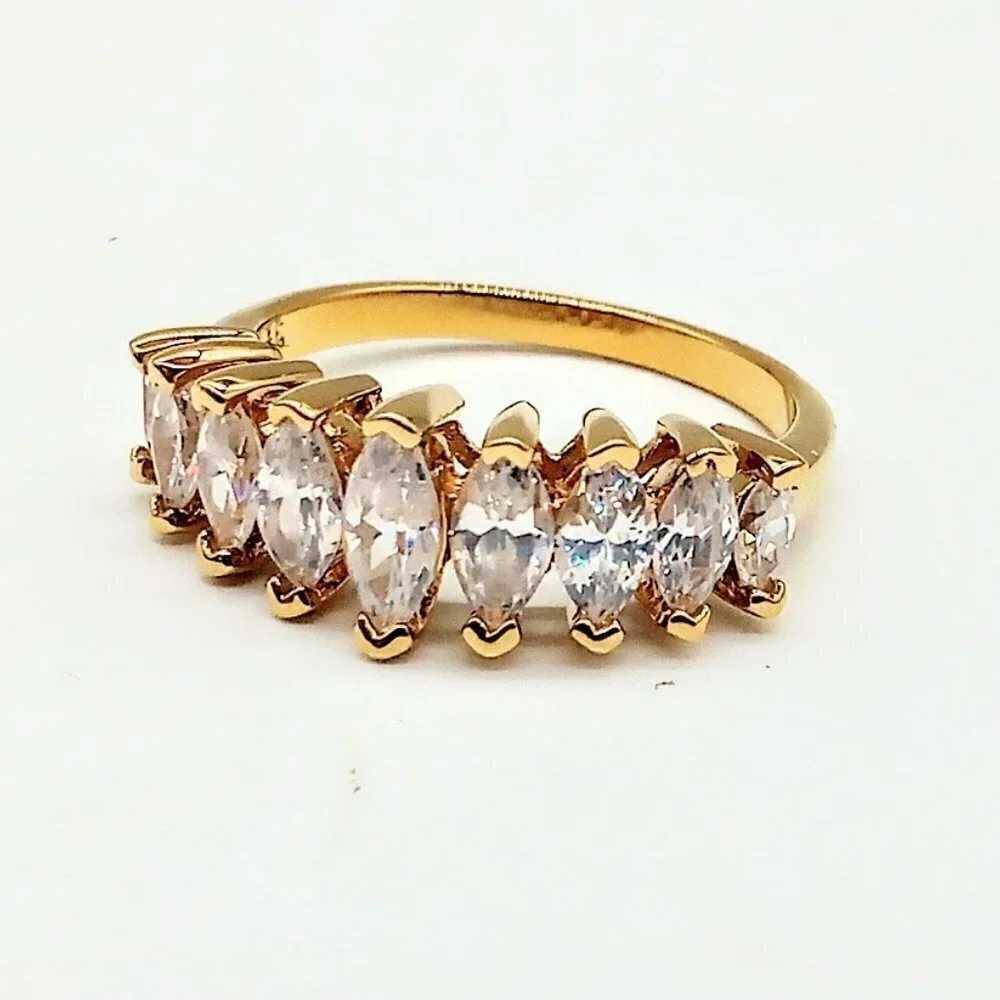 Gold-Plated 925 Sterling Silver 9-Stone CZ Band Ring